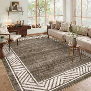 Modern Rugs for Living Room 8x10 Brown Foldable Geometric Indoor Rug with Non-Slip Backing