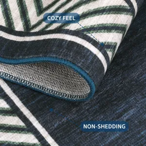 Navy Room Decor Carpet Geometric Printed Area Rug Soft Washable Non Slip Foldable 9x12ft
