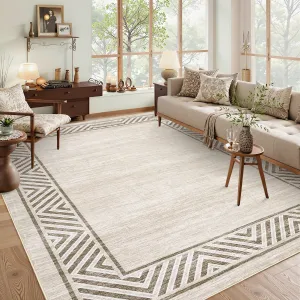 Room Decor Carpet Geometric Printed Area Rug for Living Room Bedroom 10x13ft Beige Soft Washable Non-Slip Low Pile