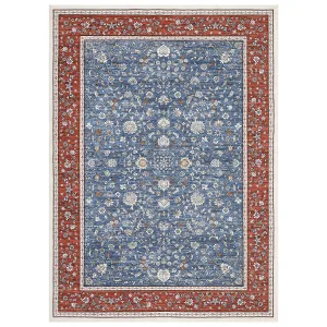 5x7 Vintage Washable Area Rugs for Living Room, Bedroom, Soft Low Pile Non-Slip Rubber Backing, Blue-Red