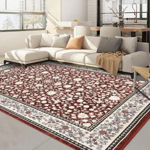 Washable 9x12 Area Rugs Vintage Retro Low Pile Non Slip Red for Living Room Bedroom Dining Room