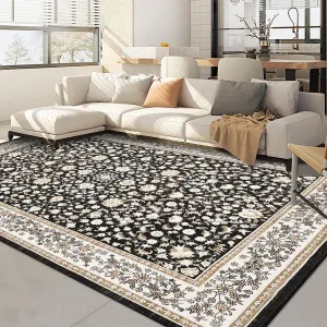 Washable 8x10 Area Rugs Vintage Rugs for Living Room Bedroom Large Carpets Black