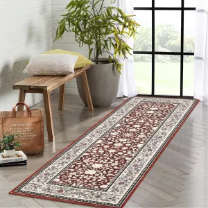 Washable Runner Rug Vintage 2x6 Red Non-Slip Kitchen Hallway Low-Pile Carpet