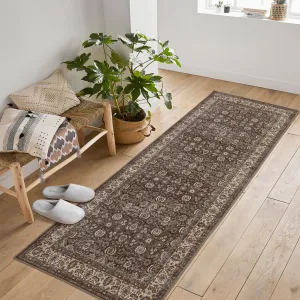 Kitchen Rugs Non Slip Washable 2x6 Runner Rug Vintage Brown Floral Low Pile Stain Resistant Hallway Bedroom Laundry Room Entryway