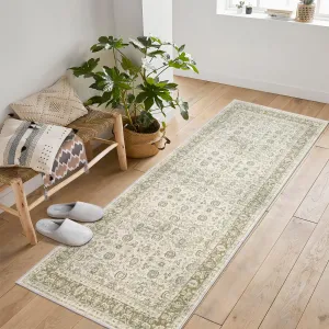 Runner Rug Non Slip Beige 2'x6' Washable Vintage Floral Carpet for Kitchen Laundry Bedroom Bathroom