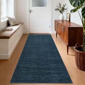 Washable Runner Rug 2x6 Modern Solid Color Kitchen Runner Mat Minimalist Plain Long Runner Rug for Entryway Bedroom Bedside Non Slip Low Pile Boho Accent Solid Runner Rugs for Nursery, Navy 2'x6'