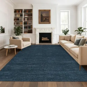 Washable Area Rug 8x10 Navy Non Slip Minimalist Solid Color for Living Room Bedroom Kitchen Nursery Office