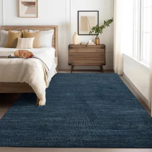 Area Rug 4x6 Washable Bedroom Rugs Non Slip Modern Solid Color Large Living Room Throw Carpet Low Pile Minimalist Kitchen Rug Plain Accent Rug Mat Classic Boho Area Rugs for Nursery Entryway, Navy