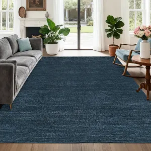 5x7 Washable Rugs Non Slip Minimalist Area Rug for Bedroom Soft Low Pile Solid Color Large Bedroom Throw Carpet Stain Resistant Classic Neutral Area Rug Plain Boho Rugs for Kitchen Nursery, Navy