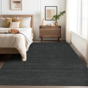 Area Rug 4x6 Washable Bedroom Rugs Non Slip Modern Solid Color Large Living Room Throw Carpet Low Pile Minimalist Kitchen Rug Plain Accent Rug Mat Classic Boho Area Rugs for Nursery Entryway, Black