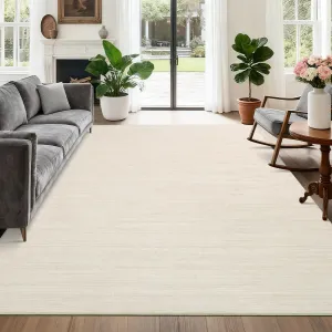 5x7 Washable Rugs Non Slip Minimalist Area Rug for Bedroom Ivory, Soft Low Pile, Stain Resistant, Classic Neutral