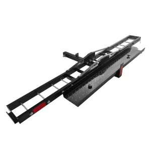 Motorcycle Rack Advanced Hitch Carrier Black Steel Dual-Sport Rack System 600lb Capacity with Extended Loading Ramp Universal Truck and SUV Mounting Hardware Included