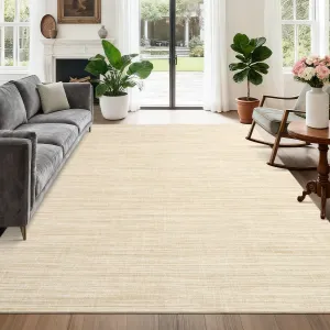 Modern Solid Color Area Rug 10x13 Beige Camel Washable Non Slip Soft Stain Resistant Minimalist Nursery Home Office Carpet