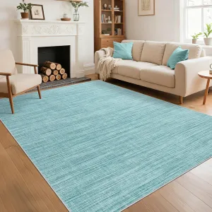 9x12 Washable Rugs for Living Room, Non Slip Low Pile Carpet, Blue, Modern Minimalist Design