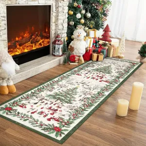 Christmas Runner Rug 2x6 Red Polyester Non-Slip Soft Faux Wool Washable Foldable Holiday Decor for Living Room Hallway