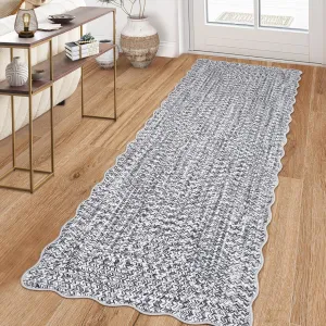 Imitation Braided Collection-Print Hallway Runner Rug 2x6 Non Slip Washable Area Rug Soft Low Pile Farmhouse Rustic Carpet Foldable Indoor Mat for Laundry Room Kitchen Bathroom Entrance