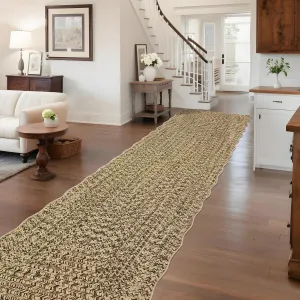 Imitation Braided Collection-Print Long Hallway Runners 2x10 Washable Area Rug, Farmhouse Rustic Bordered, Non Slip, Soft Low Pile, Indoor Carpet Runners for Entryways, Laundry Room, Beige