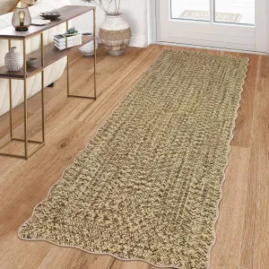 Imitation Braided Collection-Print Hallway Runner Rug 2x6 Non Slip Washable Indoor Mat Natural