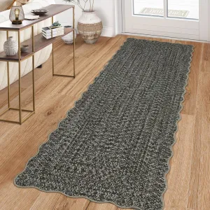 Imitation Braided Collection-Print Washable Runner Rug 2x6 Scalloped Non Slip Kitchen Rugs Indoor Entryway Rug Soft Bath Mat Stain Resistant Carpet for Bedroom Hallway Laundry Nursery
