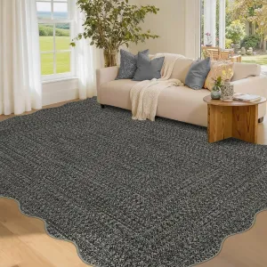 Imitation Braided Scalloped Washable Rug 8x10 for Living Room Bedroom Nursery, Soft Non Slip Stain Resistant Polyester Carpet