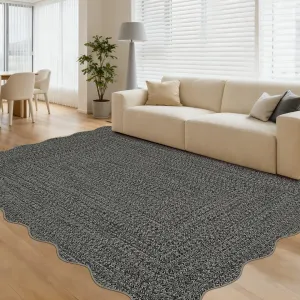 Printed Rug 10x13 Area Rug Non-Slip Washable Polyester Farmhouse Charm Scalloped Edges Low Pile Living Room Bedroom