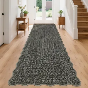 Imitation Braided Collection-Print Washable Runner Rug 2x8 Non Slip Bathroom Rug Scalloped Soft Farmhouse Throw Rugs Kitchen Runner Stain Resistant Carpet for Hallway Entryway Rugs