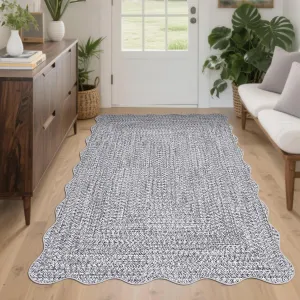Imitation Braided Collection-Print 3x5 Rug Washable Area Rug Non Slip Rubber Backing Bedroom Living Room Rustic Accent Rug Farmhouse Soft Low Pile