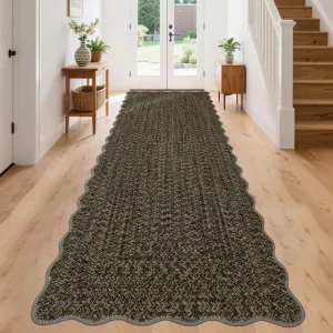 Imitation Braided Collection 2x8 Runners Non Slip Washable Kitchen Rugs, Farmhouse Area Rug Soft Low Pile Indoor Carpet Runners for Entryways Living Room, Scalloped Edges, Polyester