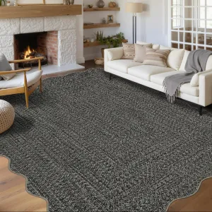 Imitation Braided Collection-Print Washable Rug 9x12 Scalloped Non Slip Soft Large Area Rug for Bedroom Living Room Nursery Dining Office