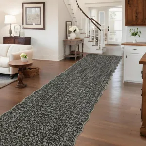 Imitation Braided Collection-Print Long Hallway Runners 2x10 Washable Area Rug, Farmhouse Rustic Bordered Rug, Non Slip Soft Low Pile Indoor Carpet Runners for Entryways, Laundry Room