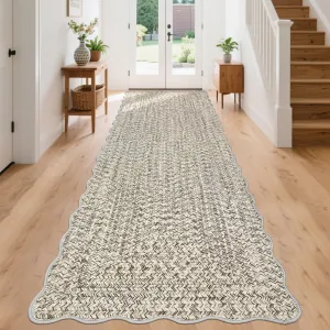 Imitation Braided Collection Washable Runner Rug Beige Gray 2x8 Non Slip Bathroom Rug Scalloped Soft Farmhouse Kitchen Runner Stain Resistant Carpet Hallway Entryway