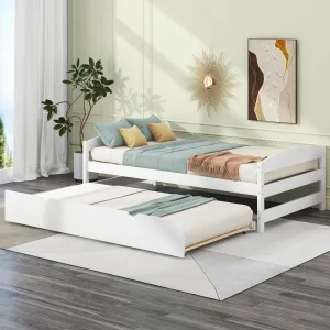 Twin Size Platform Daybed With Trundle, Modern White Wood Bed For Bedroom, Living Room, Children Room, One Size, 22.1in High