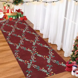 Christmas Decor Area Rug 2x8 Red Modern Foldable Soft Non-Shedding Floor Mat for Living Room & Bedroom