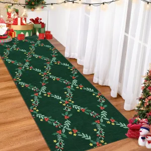 Christmas Decor Area Rug 2x6 Green Foldable Soft Non-Shedding Washable Low Pile Indoor Holiday Carpet