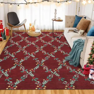 Christmas Decor Area Rug 4x6 Red Modern Foldable Soft Non-Shedding Floor Mat for Living Room & Bedroom