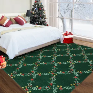 Christmas Decor Area Rug 8x10 Green Foldable Soft Non-Shedding Washable Low Pile Indoor Holiday Carpet
