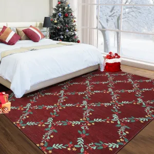 Christmas Decor Area Rug 8x10 Red Modern Foldable Soft Non-Shedding Washable Low Pile Indoor Holiday Carpet for Living Room & Bedroom