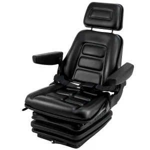 Adjustable Suspension Forklift Seat - Heavy-Duty Seat with Backrest, Headrest, Armrests, Slide Rails, and Enhanced Safety Features for Tractors, Forklifts, Excavators, and Skid Steers