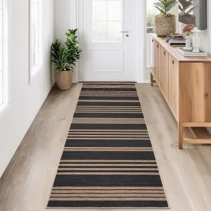 Modern Runner Rugs Jute Carpet Runner for Hallway 2x6 Black and Brown Non-Slip Machine Washable