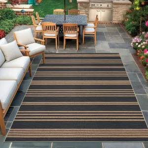 Modern Striped Area Rugs 4x6 Non-Slip Washable Durable Jute Look Indoor Outdoor Carpet Black Brown