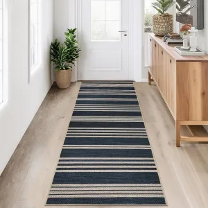 Modern Runner Rugs for Hallway 2x6 Navy Blue Non-Slip Striped Jute Carpet Runner Indoor Outdoor