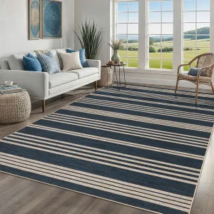 Washable Easy Jute Rug 5x7 Navy Blue Modern Striped Indoor Outdoor Carpet for Living Room Bedroom Patio Backyard