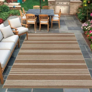 Modern Striped Area Rugs 4x6 Non-Slip Washable Durable Jute Look Indoor Outdoor Brown