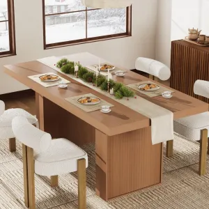 70.9" Modern Dining Table with Hidden Storage and Fluted Legs for 6-10 People, Walnut