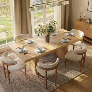 70.9" Modern Dining Table with Hidden Storage and Fluted Legs for 6-10 People, Natural