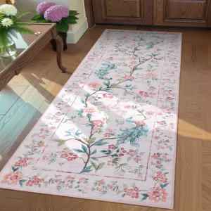 2x6 Washable Runner Rug Soft Floral Peacock Kitchen Runner Non Slip Backing Entryway Rug Stain Resistant