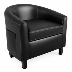 Accent Barrel Chairs Living Room Chairs, Faux Leather Upholstered Club Armchairs with Soft Padded Seat for Bedroom Reading Waiting Room, Black