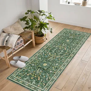 Floral Area Rugs Washable Non Slip Ultra Thin Boho Flower Indoor Floor Carpet for Girls Room Nursery Playroom Green 2x6Ft