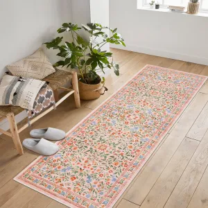 Floral Area Rugs Washable Non Slip Ultra Thin Boho Flower Indoor Floor Carpet Pink 2x6Ft for Girls Room Nursery Playroom