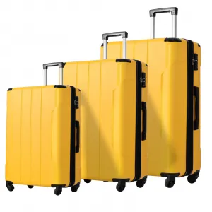 3 Piece ABS Luggage Travel Sets With Spinner Wheels 24'' And 28'' Expandable Suitcase TSA Approved Lock Yellow